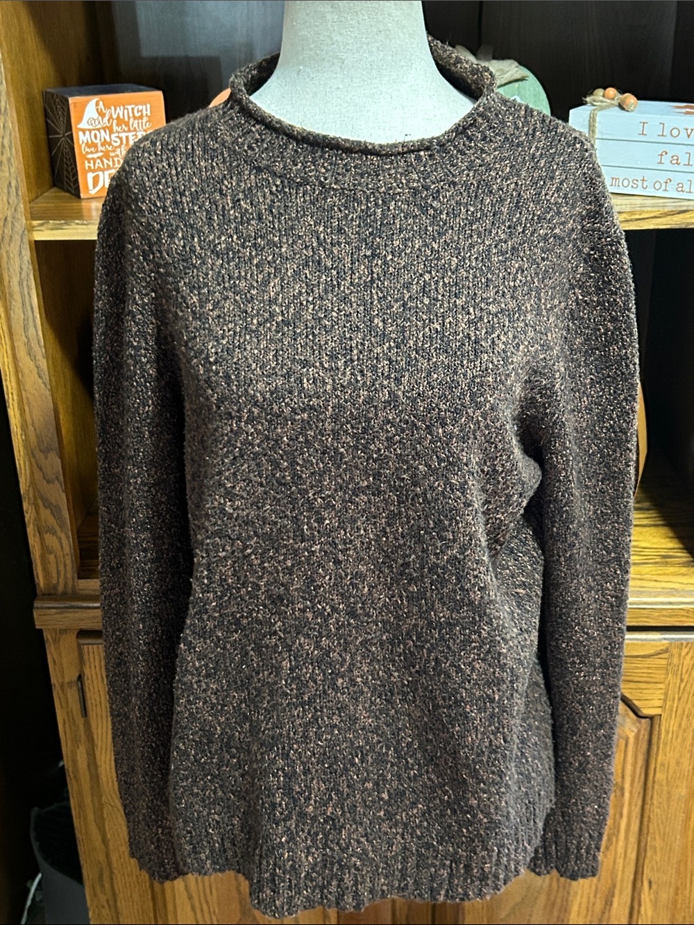 Studio Works Cozy Women's Brown Textured Crewneck Sweater  Medium